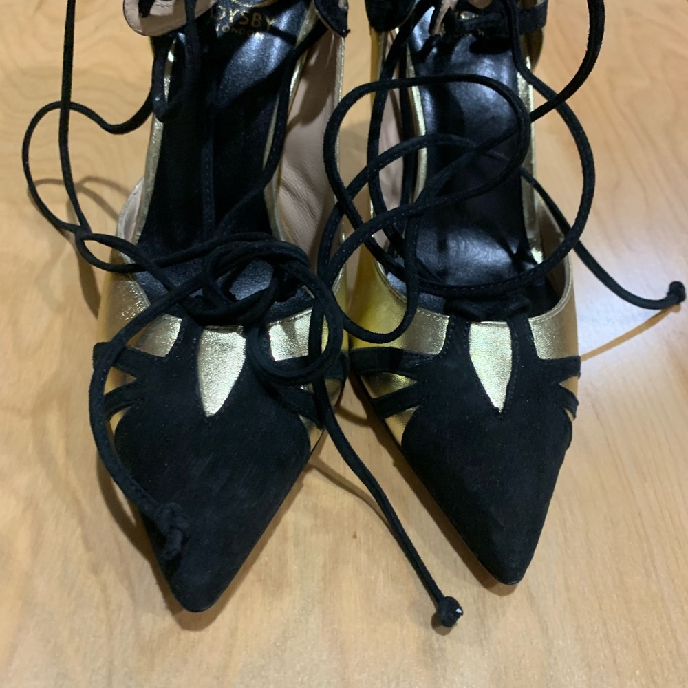 Laced Up OYSBY London Heels - Velvet and Italian Leather (NWOT)